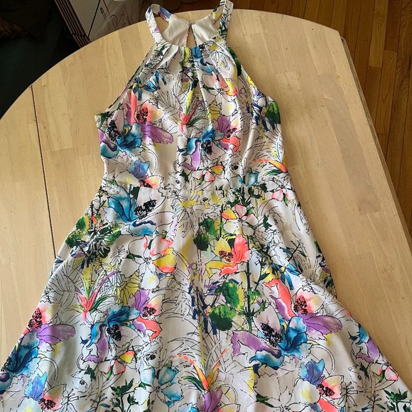 EXPRESS Watercolor Floral Halter Mini Dress Size 4 - Picture 5 of 11